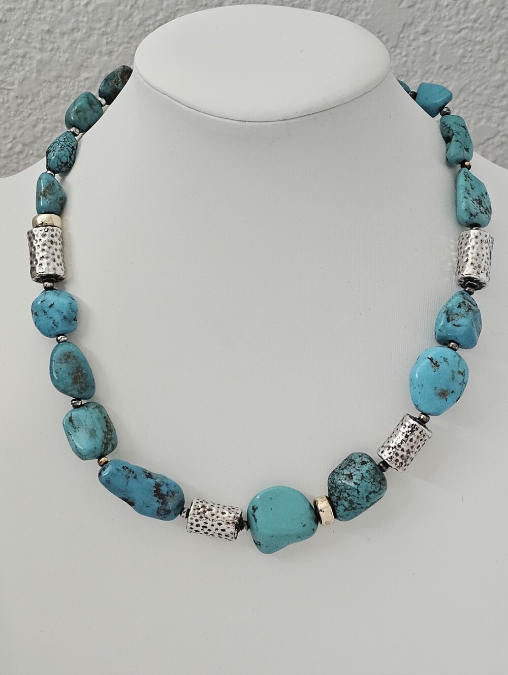 Silpada Rare Sterling Silver Chunky Turquoise Nugget & Gold Bead 17" Necklace